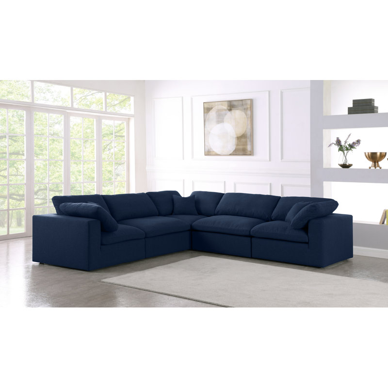 Amillya 119" Wide Symmetrical Modular Corner Sectional, Navy Linen Textured Fabric