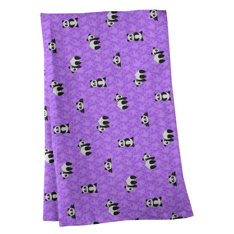 Torchon à motif Panda, Polyester sergé, Mauve