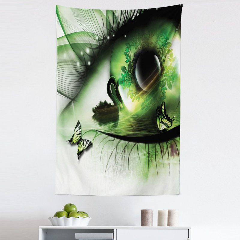 Surreal Natural Art a Swan Floating in Eye and Flying Butterflies Tapestry, 114.3cm H x 76.2cm W