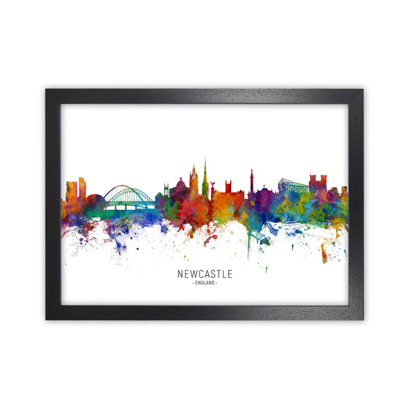Newcastle England Skyline by Michael Tompsett - Print, Black Framed, 46cm H x 63cm W x 3cm D