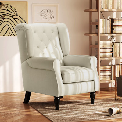 Lachesis Button-Tufted Accent Chair with High Wingback, Rounded Cushioned Armrests and Thick Padded Seat