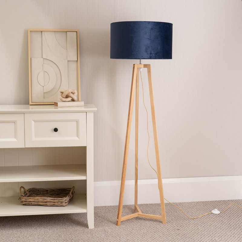 Rhavyn 148cm Traditional Floor Lamp, Natural, Navy Blue
