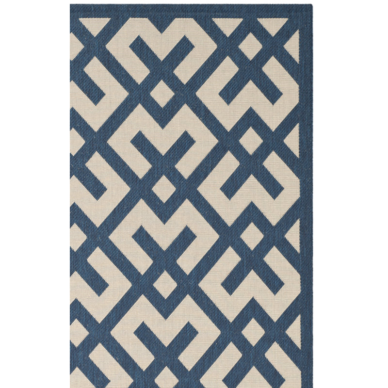 Arneshia Geometric Navy/Beige Indoor/Outdoor Area Rug, Rectangle 2'7" x 5'