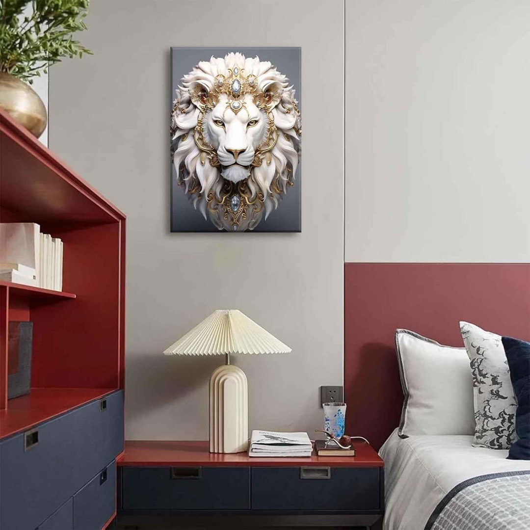 White Lion Canvas Wall Art Wild Animal Portraits Avatar Pictures Painting Decor Modern Large Gold Diamond Beast Posters Prints