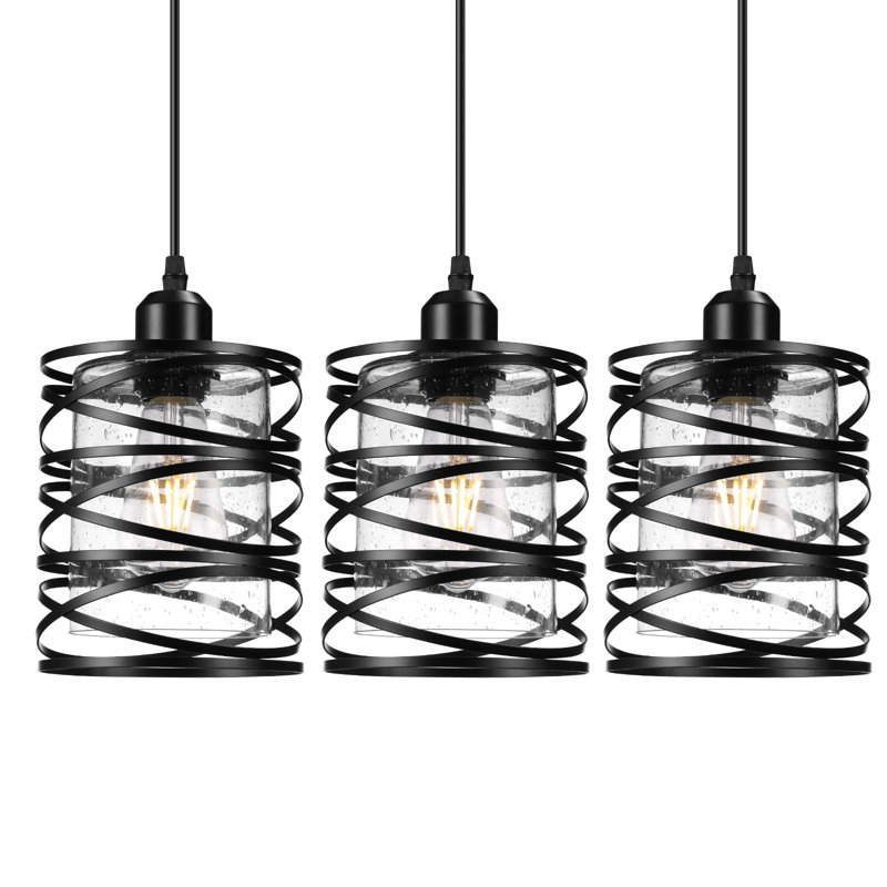 Ensemble de 3 luminaires suspendus industriels, plafonnier noir