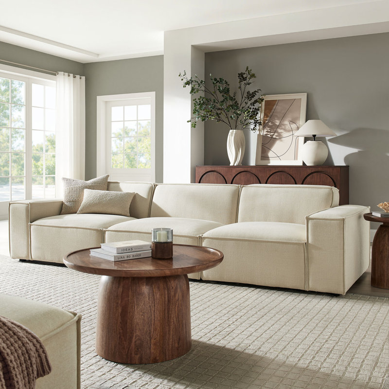 Restore 3-Piece Performance Fabric Upholstered Modular Sofa Set In Ecru, Ecru