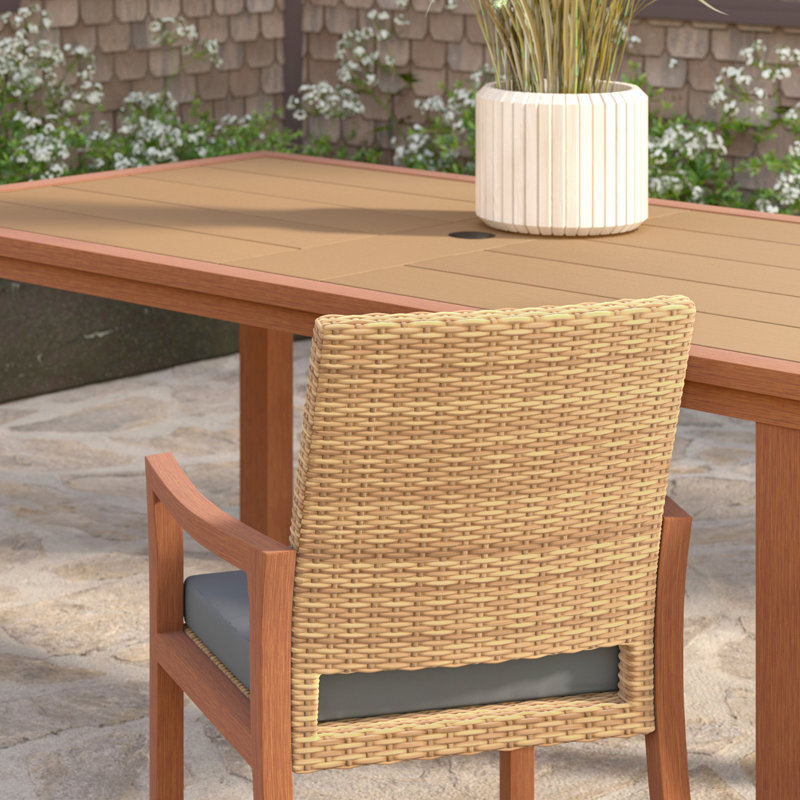 Sehrish 6 Piece Sunbrella Dining Chairs With Cushion In Sunset, Canvas Charcoal Sunbrella® Canvas