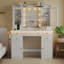 Coiffeuse de maquillage avec lumières DEL et prise de courant, coiffeuse 43,7 po avec 7 tiroirs, armoire de rangement et lumières RVB réglables-1981029883-2012306247
