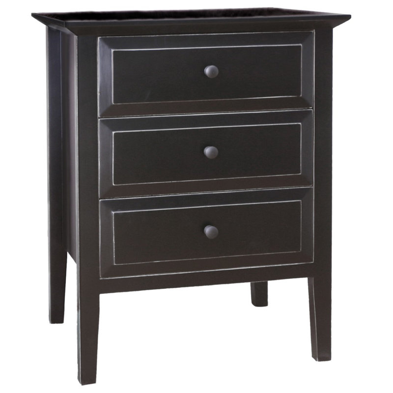Xanthe 55.88cm W Solid Wood Bedside Table, Black
