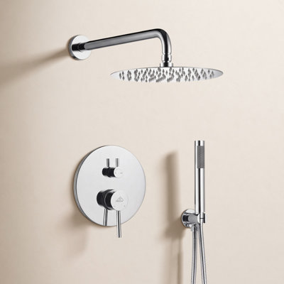 Système de douche complet à pression équilibrée avec pomme de douche à effet de pluie de 10 pouces, soupape à main, valve brute