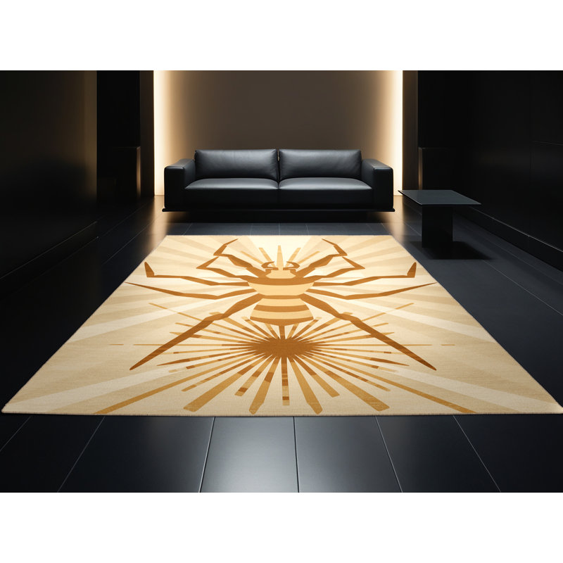 Tapis beige lavable à la machine Pavnesh Mid-Century Starburst Camel, 4 x 2