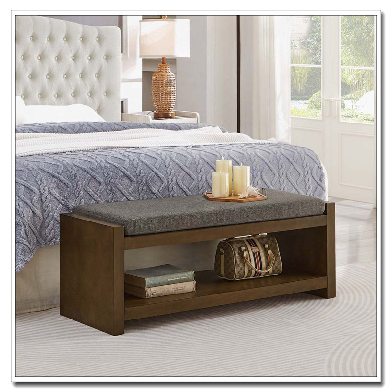 Bench with Lower Shelf Shoe Rack, Ivory