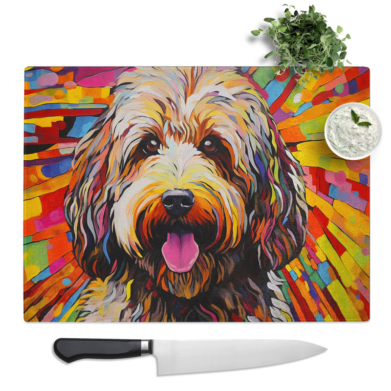 Labradoodle Abstract  Glass Chopping Board