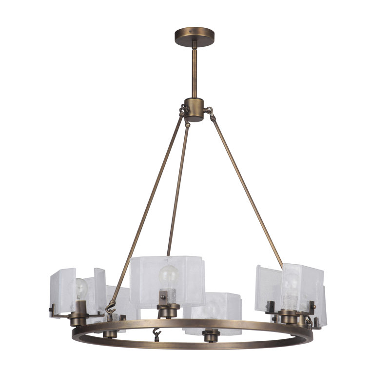 Lustre de roue de wagon à 6 lumières ombrées Zeringue, Laiton vieilli patine