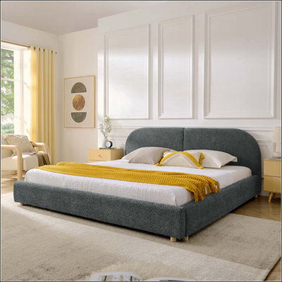 Structure de lit rembourrée de style minimaliste moderne avec tête de lit haute incurvée, tissu en fil de cercle de qualité supérieure et support de pieds robuste, matelas non inclus