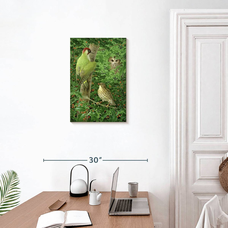 Hibou des bois et muguet, H 24 po x l 16 po