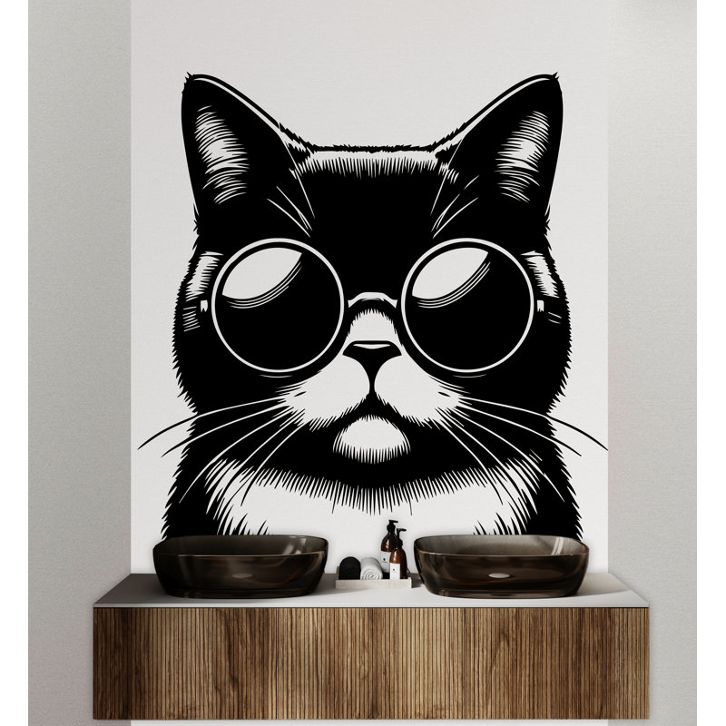 Adhésif décoratif pour chat, chat, chat, enfants, art mural, amoureux des chats, Matte Black, H 35 po x l 42 po