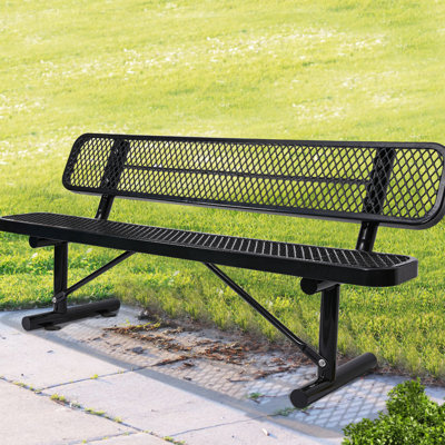 6 Ft Black Steel Outdoor Bench With - Withstand Elements, Comfortable And Roomy Seating, Multiple Placement Options, Contemporary Appearance, 72 In Depth, 23.2 Width, 32.5 Height, 86 Lb Weight Foot
