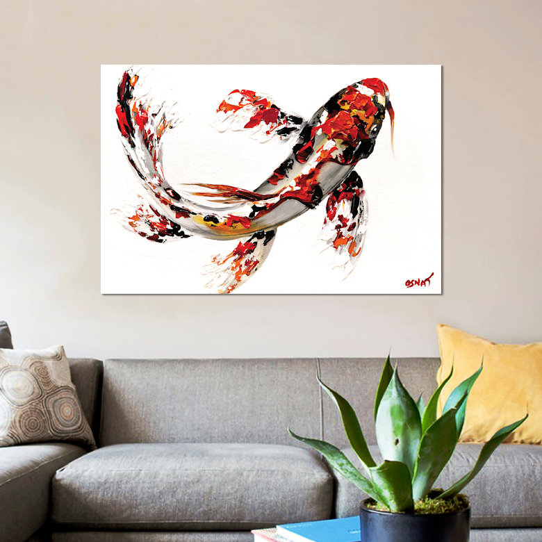 «Swiger Koi Fish», reproduction sur toile, H 26 po x l 40 po x P 1,5 po, Toile tendue, Pas de tapis