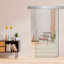 Porte de grange coulissante en verre sans cadre avec design moderne givré + ensemble de quincaillerie (semi-privée)