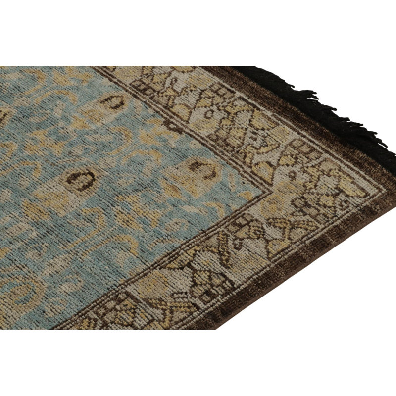 Rug & Kilim’S Tribal Runner In Blue With Beige-Brown Geometric Pattern, Runner 2'6" x 10'