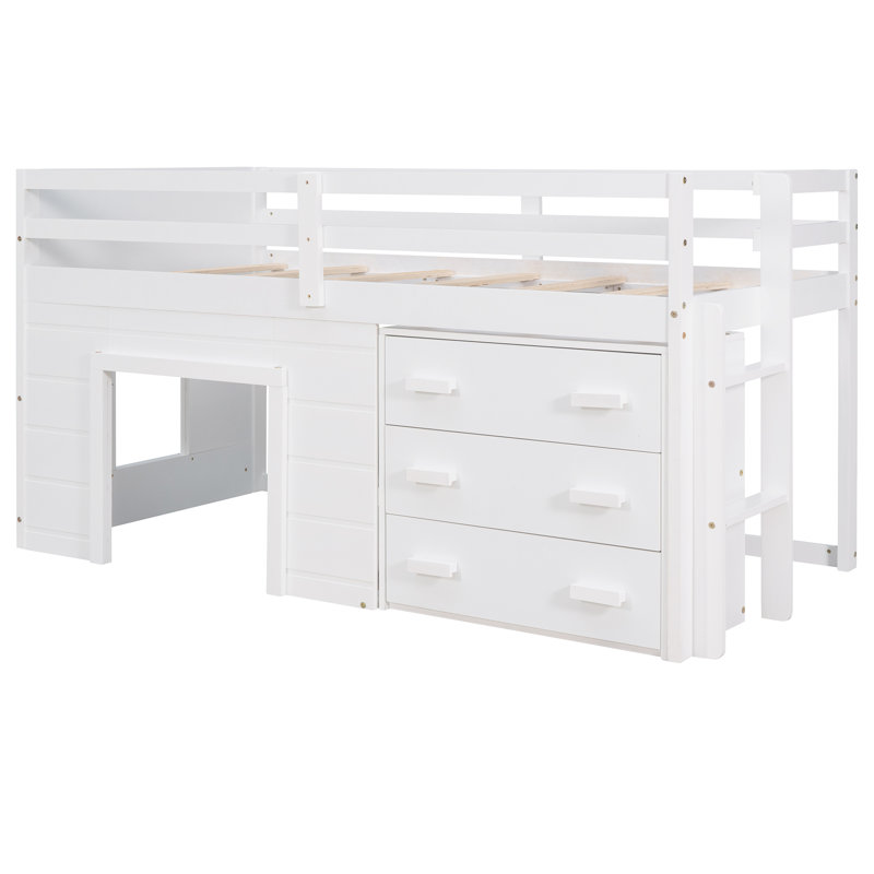 Lit mezzanine simple avec armoire et tablette, Blanc