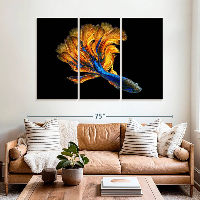 Brampt Yellow Tailed Blue Betta Fish, 42" H x 65" W