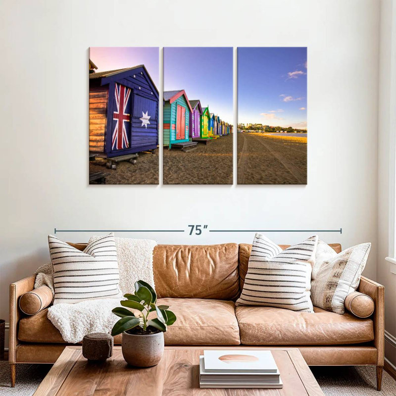 Lilie Multicolored Brighton Beach Huts, 36" H x 57" W