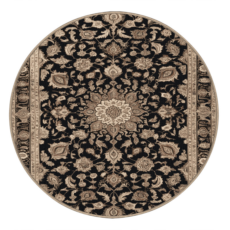 Machine Washable Persian Brown Area Rug, Round 6'