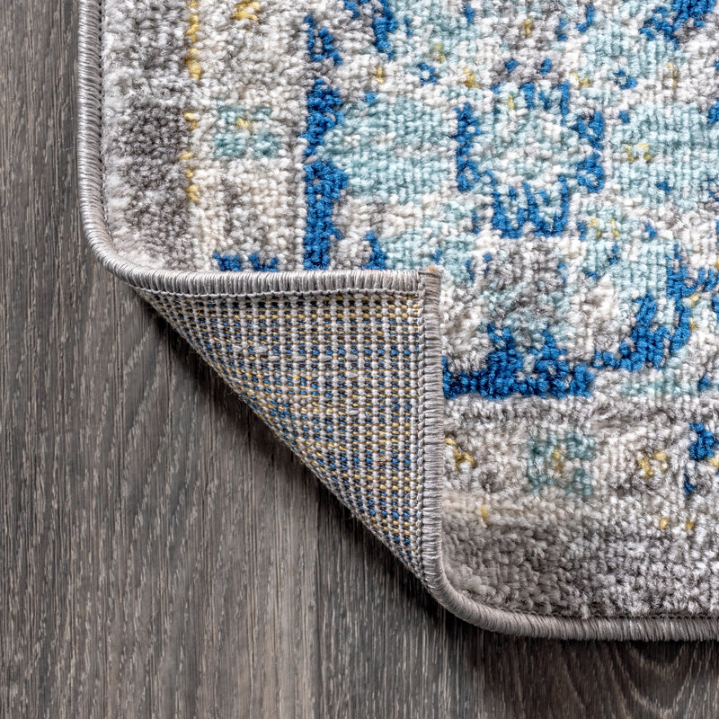 Lattin Modern Persian Boho Floral Gray/Navy Rug, Runner 2'3" x 8'