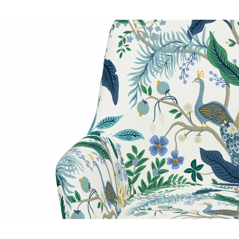 Yvette Office Chair With Base, Rpc Peacock Blue & White Linen, Brushed Gold