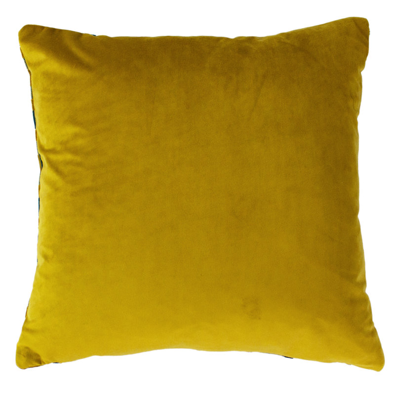Geometric Square Cushion, Feathers, Teal/Gold