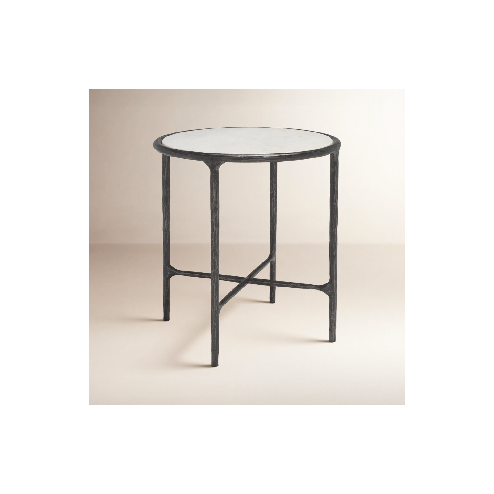 Evelynn Glass Cross Legs End Table, White Marble, Black