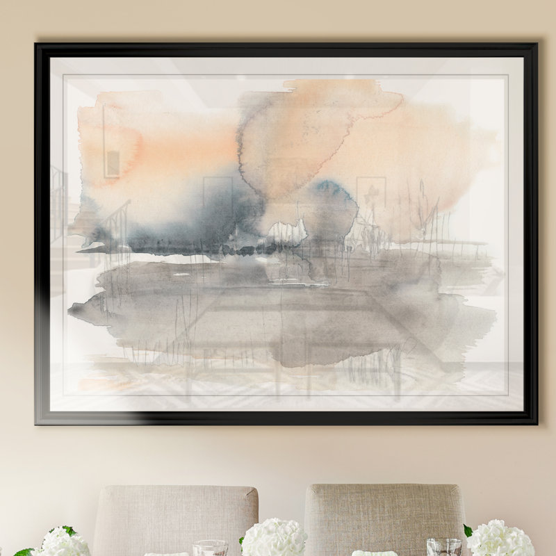 «Blush Haze II», peinture sur toile, H 30,5 po x l 42,5 po x P 1,5 po, Encadrement argenté