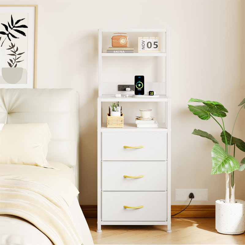 41cm W Metal Bedside Table, White