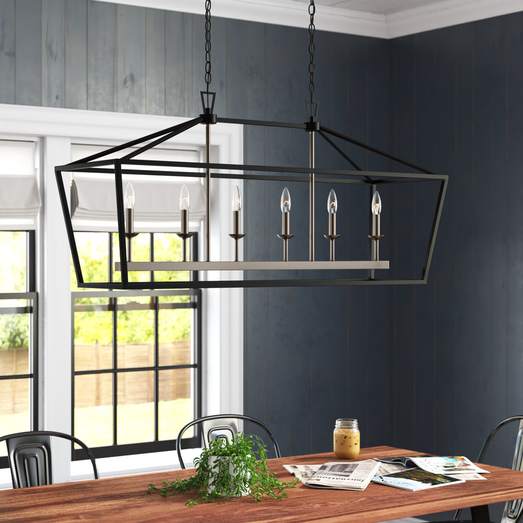 Hertford 6 - Light Dimmable Kitchen Island Geometric Chandelier Laurel Foundry Modern Farmhouse® Finish: Polished Chrome/Black