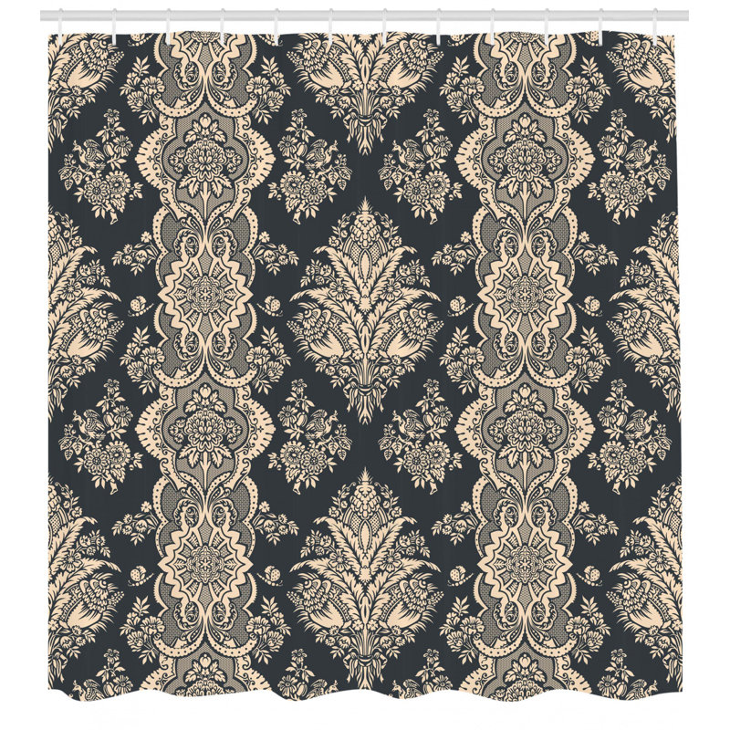 Damask Shower Curtain with Hooks Included, 84" H x 69" W