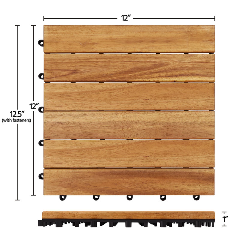 Acacia Natural Wood Interlocking Deck Tiles for Indoor and Outdoor, Natural