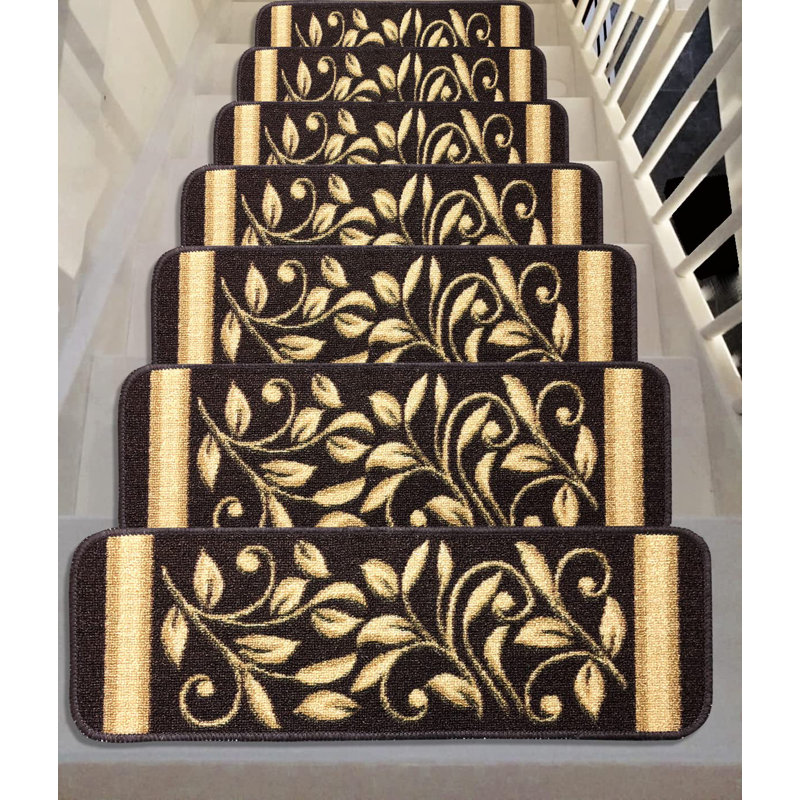 Tapis d'escalier antidérapant Doli, Brun, Ensemble de 7