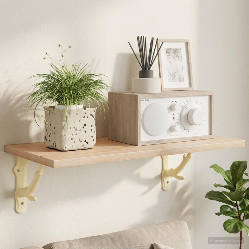 Wall Shelf Brackets Steel Metal Shelf Brackets Wall Mount Indoor Outdoor, 10cm H x 10cm W x 3cm D, Light Antique White