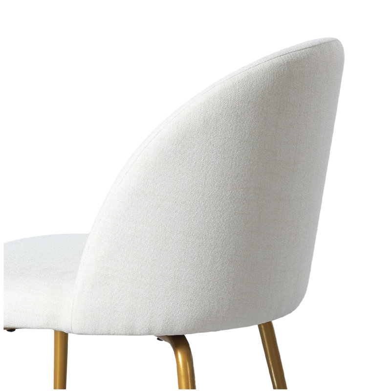 Chaise d'appoint moderne avec pieds en métal et dossier solide pour la salle à manger, Blanc, Doré