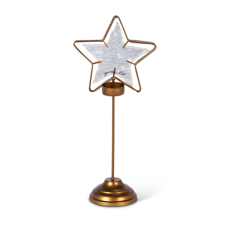 Bougeoirs étoile en métal et verre mercurisé, ensemble de 2