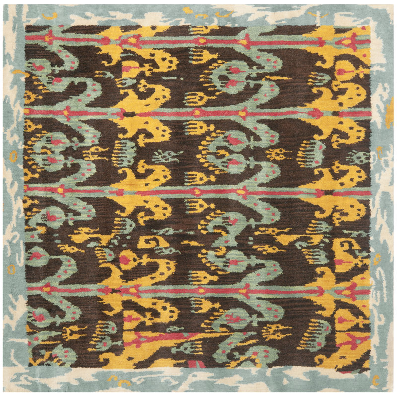 Kline Ikat Hand Tufted Wool Ikat Rug, Square 6'