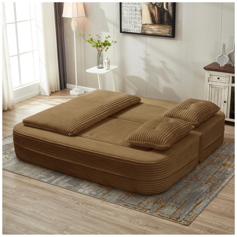 Canapé-lit modulaire convertible en velours côtelé moelleux avec méridienne indépendante, canapé de très grand lit de 80 po et couverture à double usage, aucun assemblage requis