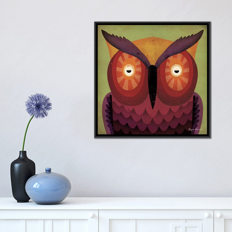 " Owl Wow " by Ryan Fowler, 18" H x 18" W x 1.5" D, No Mat, Black Framed Canvas