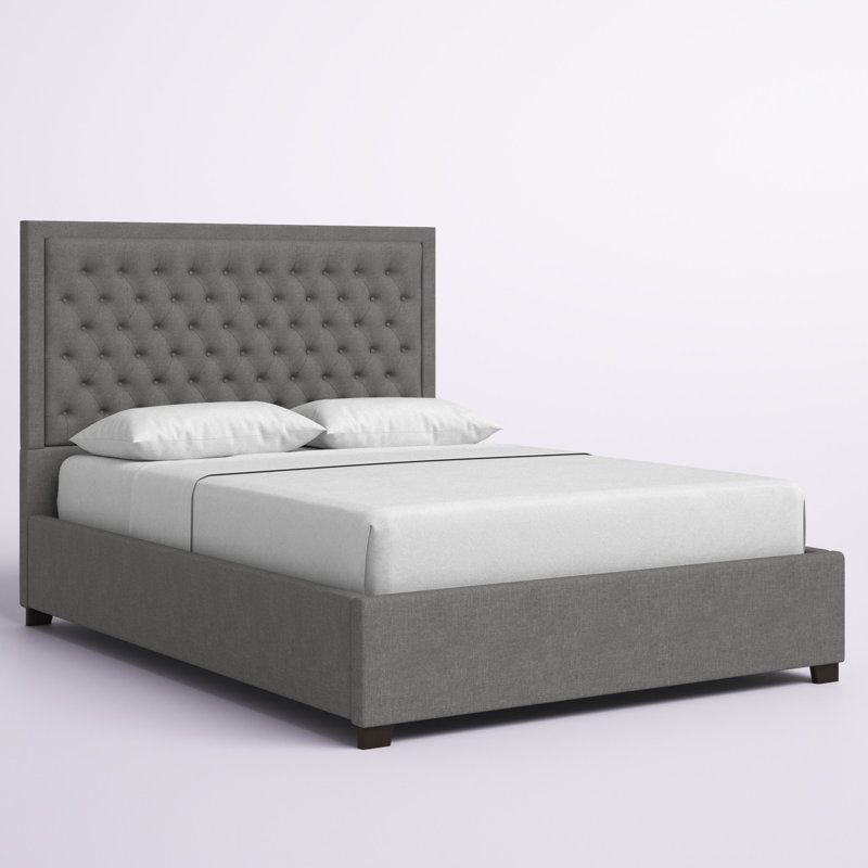 Zack Upholstered Platform Bed, Gray, Queen