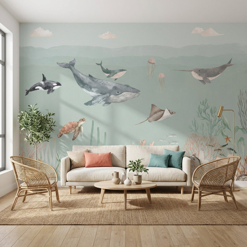 Décoration murale Marine Life, Non tissé non collé, 140 po x 108 po