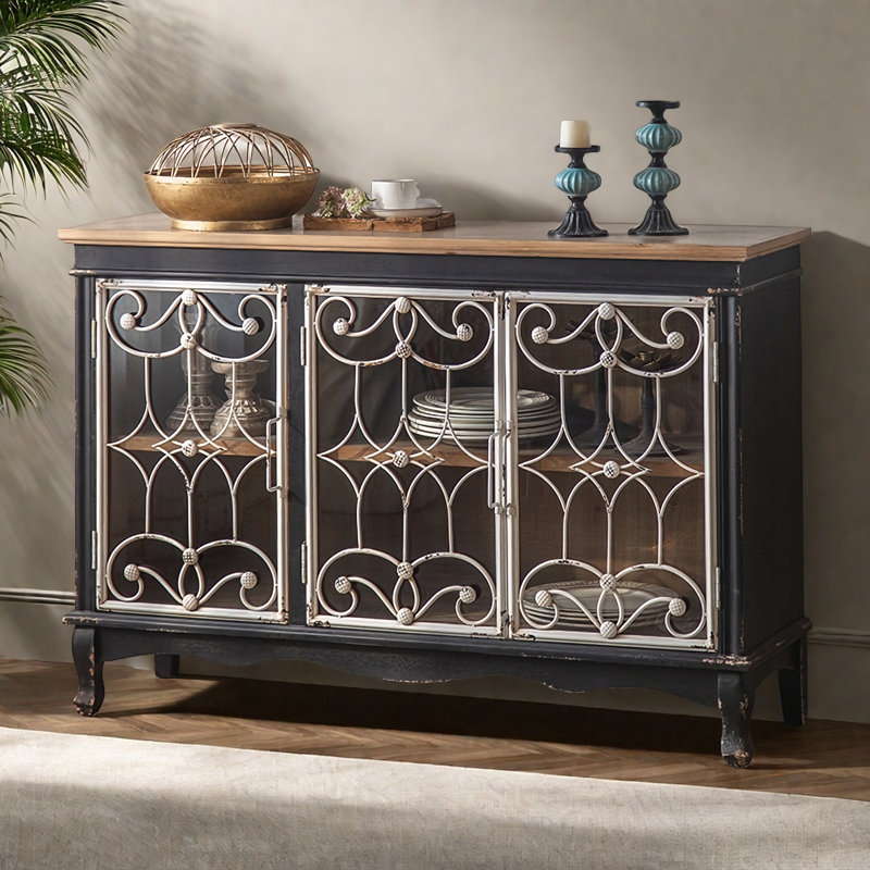 Buffet vintage en bois massif noir de grande capacité