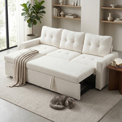 L-Shaped Sleeper Sectional Sofa with Pull-out Bed and Storage Chaise
