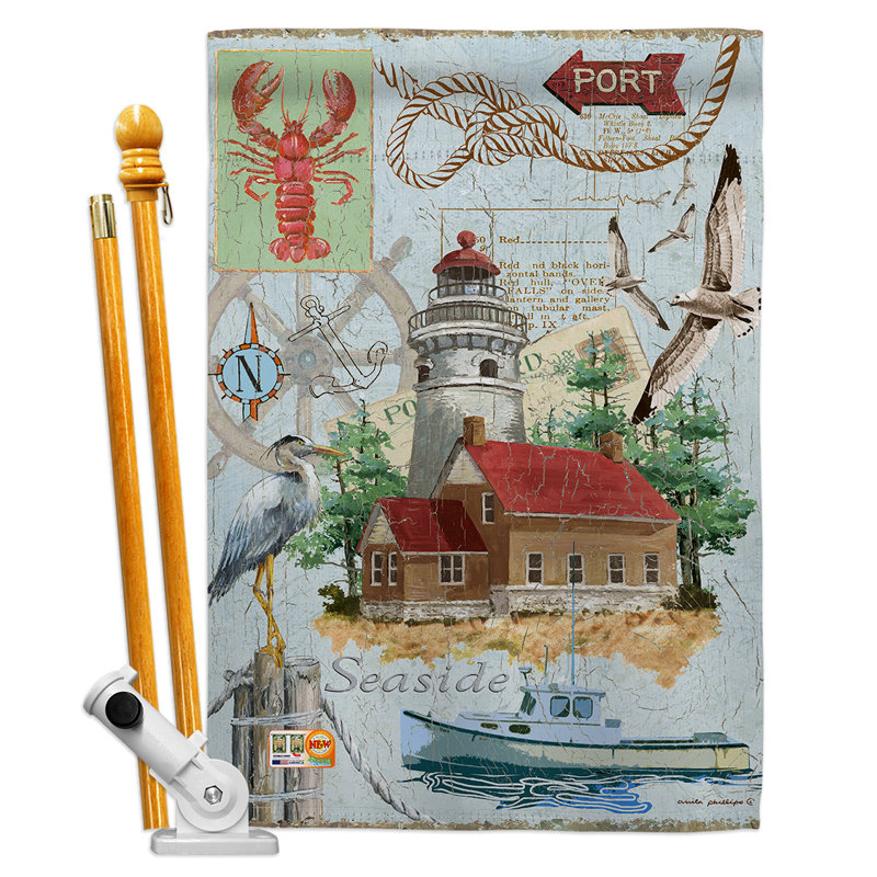 Seaside phare nautique 40 polyester vertical à 2 côtés x 28 po ensemble de drapeau